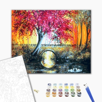 Картина по номерам Пейзажі - Лиловое дерево у моста