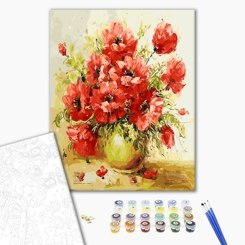 Картина по номерам Квіти - Маки в желтой вазе