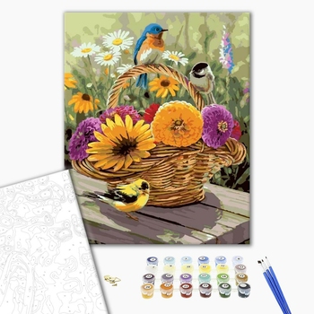 Картина по номерам Квіти - Синички