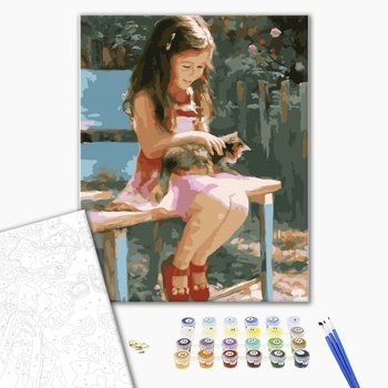 Картина по номерам Люди на картинах - Дівчинка з кошеням