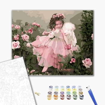 Картина по номерам Діти та ангели - Ангелочок в квітах