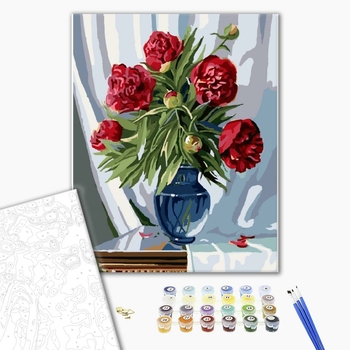 Картина по номерам Квіти - Букет бордовых пионов