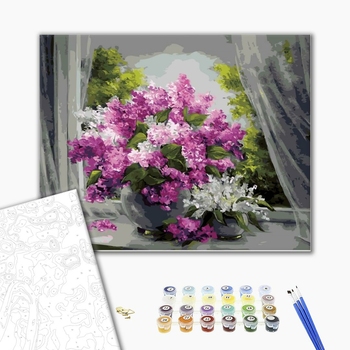 Картина по номерам Квіти - Сирень на окне