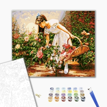 Картина по номерам Люди на картинах - Дівчинка з кошиком троянд