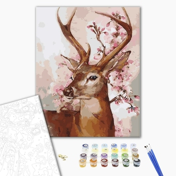 Картина по номерам Тварини, птахи та риби - Олень и ветка сакуры