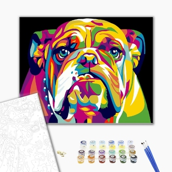 Картина по номерам Поп Арт - Веселковий американський бульдог