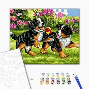 Картина по номерам Тварини, птахи та риби - Щенки с мячиком