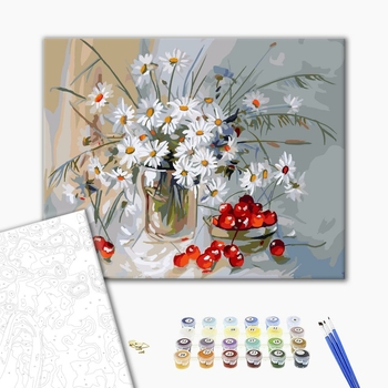 Картина по номерам Квіти - Ромашки і вишня