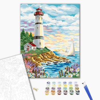 Картина по номерам Кораблі, автомобілі та літаки - Маяк і вітрильник