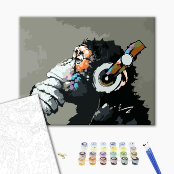 Картина по номерам Тварини, птахи та риби - Обезьяна в наушниках