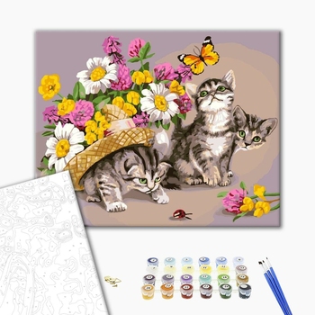 Картина по номерам Тварини, птахи та риби - Котята в квіта