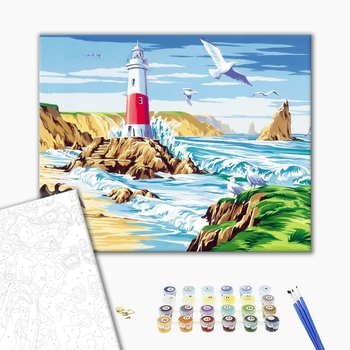 Картина по номерам Кораблі, автомобілі та літаки - Маяк і чайки