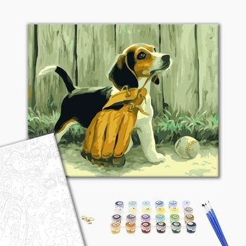 Картина по номерам Тварини, птахи та риби - Пес с бейсбольной перчаткой