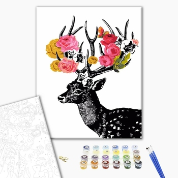 Картина по номерам Тварини, птахи та риби - Олень в цветах