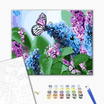 Картина по номерам Квіти - Бабочки и сирень