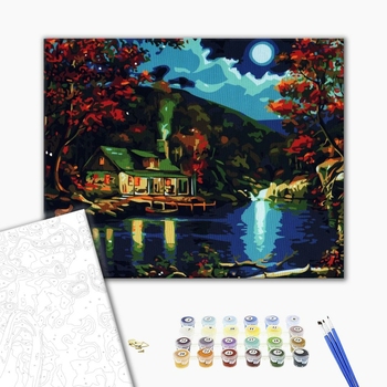 Картина по номерам Пейзажі - Домик у озера