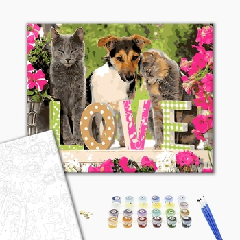 Картина по номерам Тварини, птахи та риби - Котики и пес
