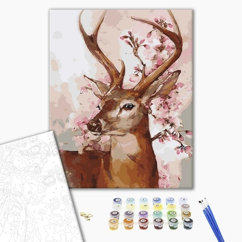 Картина по номерам Тварини, птахи та риби - Олень и ветка сакуры
