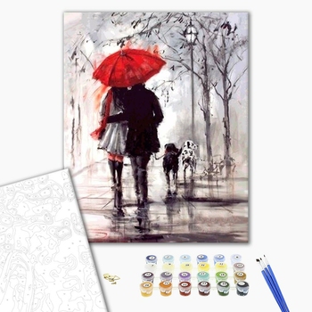 Картина по номерам Люди на картинах - Пара под красным зонтом