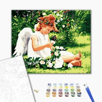 Картина по номерам Діти та ангели - Янголятко з метеликом