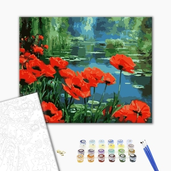 Картина по номерам Природа - Маки у пруда