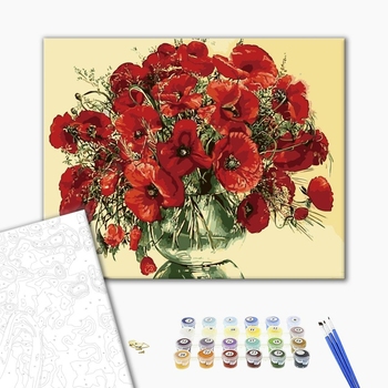 Картина по номерам Квіти - Красные маки в стеклянной вазе