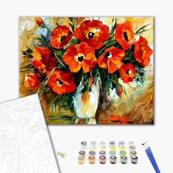 Картина по номерам Квіти - Нарисованные маки в вазе