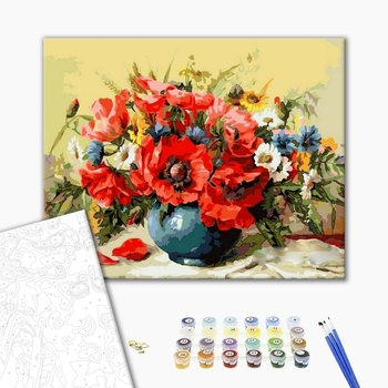 Картина по номерам Квіти - Маки у вазі