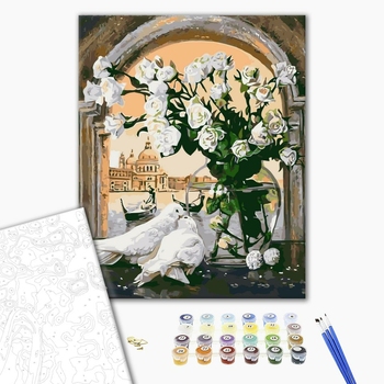 Картина по номерам Квіти - Цветы и голуби