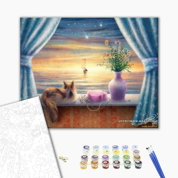 Картина по номерам Тварини, птахи та риби - Котик на окне