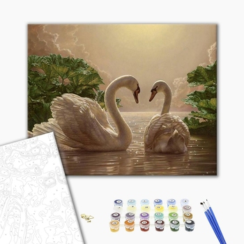 Картина по номерам Тварини, птахи та риби - Пара лебедей
