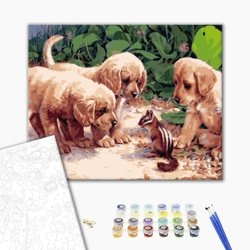 Картина по номерам Тварини, птахи та риби - Щенки и бурундучек