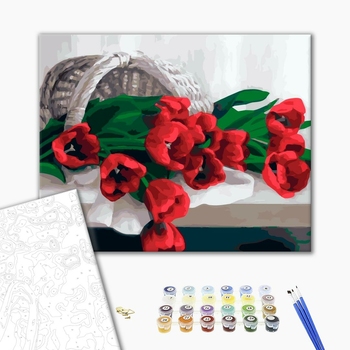 Картина по номерам Квіти - Тюльпаны в корзинке