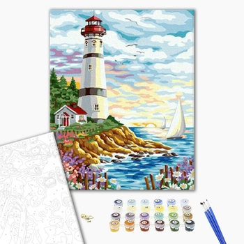 Картина по номерам Природа - Маяк и парусник