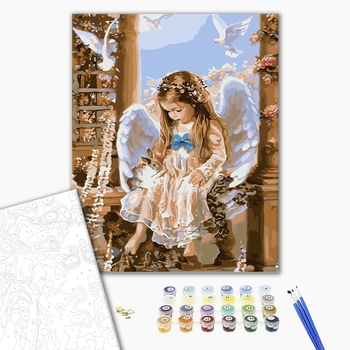 Картина по номерам Діти та ангели - Янголятко з голубами