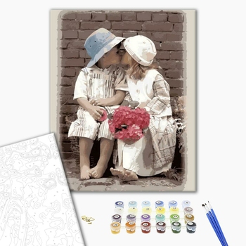 Картина по номерам Діти та ангели - Перший поцілунок