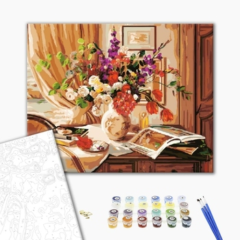 Картина по номерам Квіти - Букет на комоді