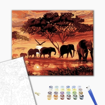 Картина по номерам Тварини, птахи та риби - Слоны в саванне