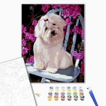 Картина по номерам Тварини, птахи та риби - Песик і квіти