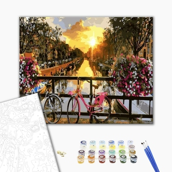 Картина по номерам Города - Захід сонця на вуличці Амстердама