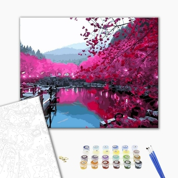 Картина по номерам Природа - Сакура біля озера