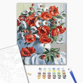 Картина по номерам Квіти - Маки і ромашки