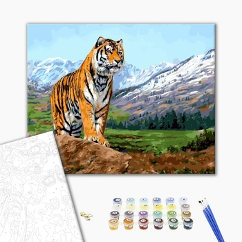Картина по номерам Тварини, птахи та риби - Тигр на фоне заснеженных гор