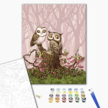 Картина по номерам Тварини, птахи та риби - Сови на пеньку