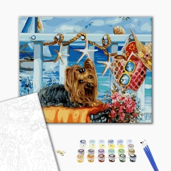 Картина по номерам Тварини, птахи та риби - Йоркширський тер'єр на пляжі
