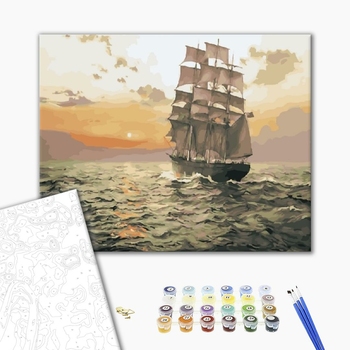 Картина по номерам Кораблі, автомобілі та літаки - Бригантина на світанку