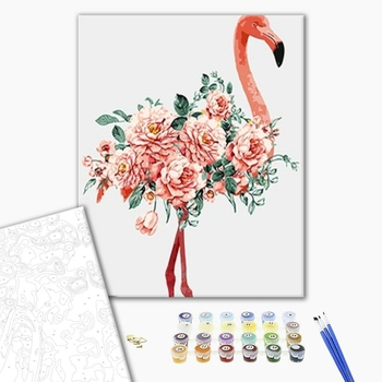 Картина по номерам Тварини, птахи та риби - Фламинго в цветах