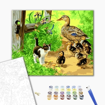 Картина по номерам Тварини, птахи та риби - Утята и котенок