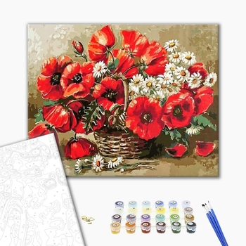Картина по номерам Квіти - Маки в корзинке