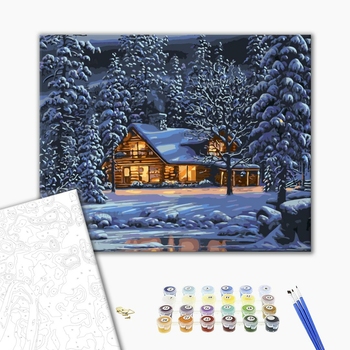 Картина по номерам Пейзажі - Зимний дом в лесу